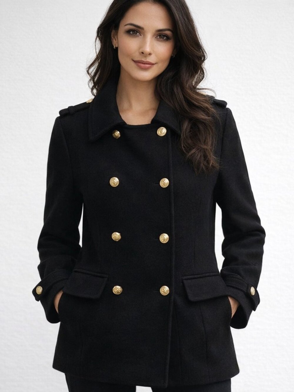 Zara Woman Wool Blend Black Military Coat – Size Small